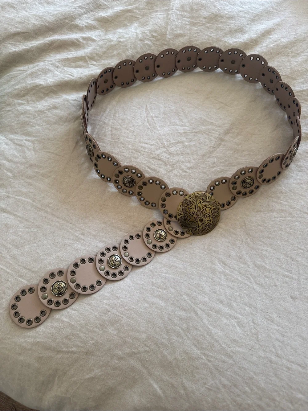 Anthropologie Adjustable Disc Belt Beige Western Boho Concho XL
